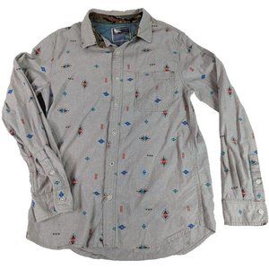 Modern Amusement Shirt Men's Medium Grey Aztec Long Slv Button Down Casual Artsy